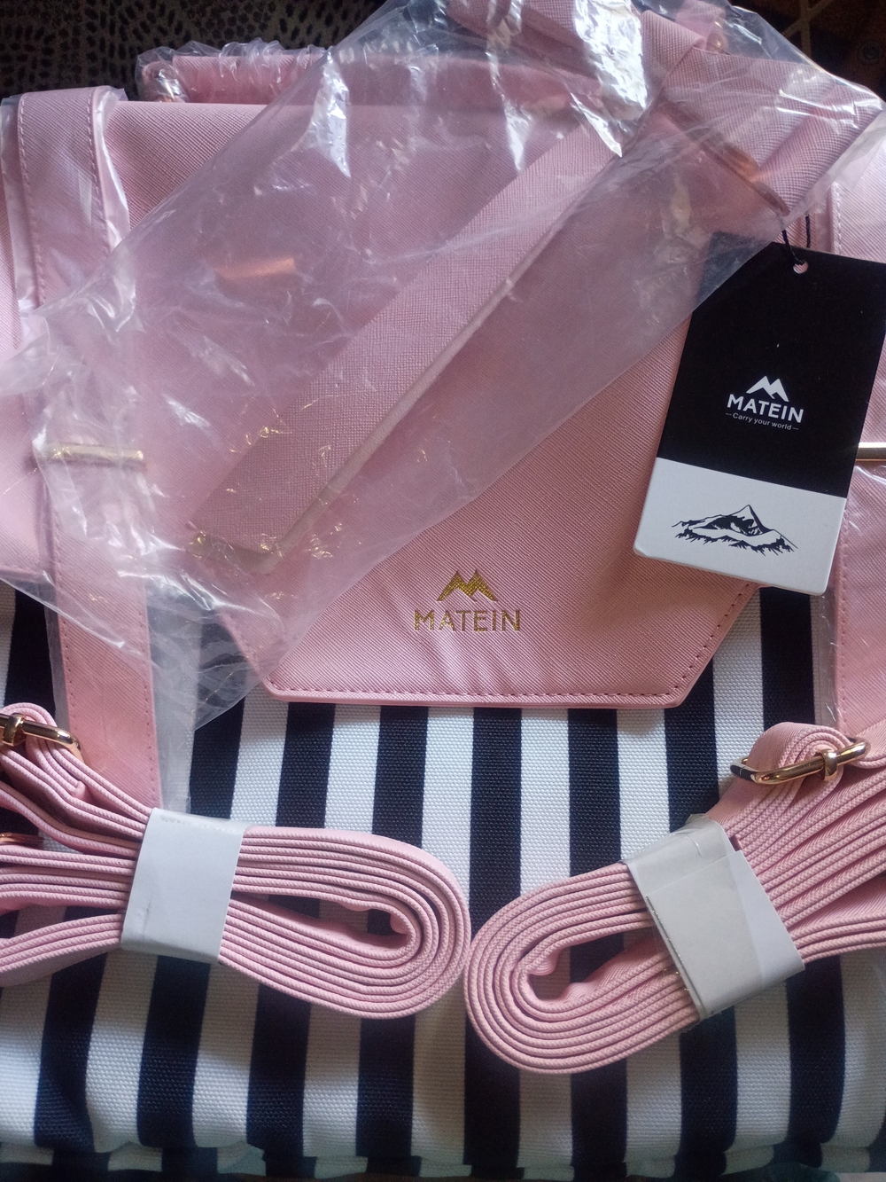 NWT MATEIN Pink Vegan Leather Tote Laptop Bag